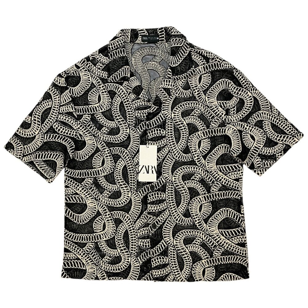 Zara Jacquard Shirt With Contrasting Details Top M Black Embroidery NEW - Picture 11 of 11